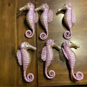 Sparkling Pink and Gold Seahorse Ornament Set